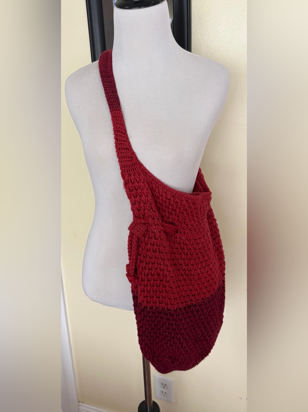 Boho Bag VTG Y2K Handmade Crochet Red Colorblock Shoulder Crossbody Happy & Free - Picture 4 of 7